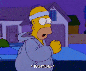 Homer Simpson jogging with his dog