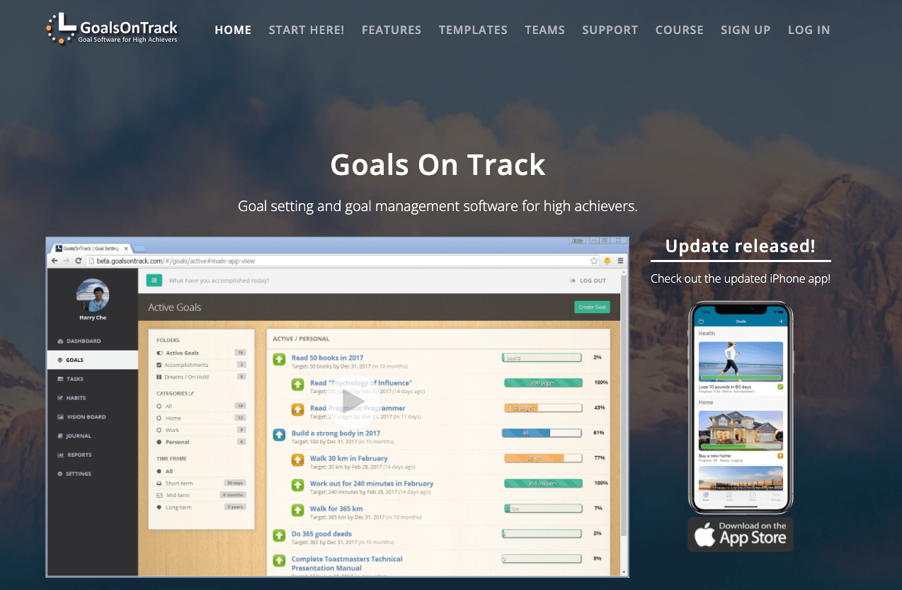 Goals On Track home page