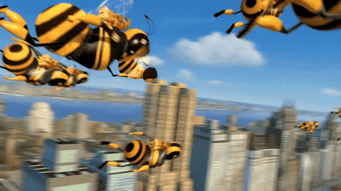 a group of cartoon bees flying together