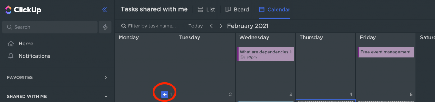 creating tasks in calendar view