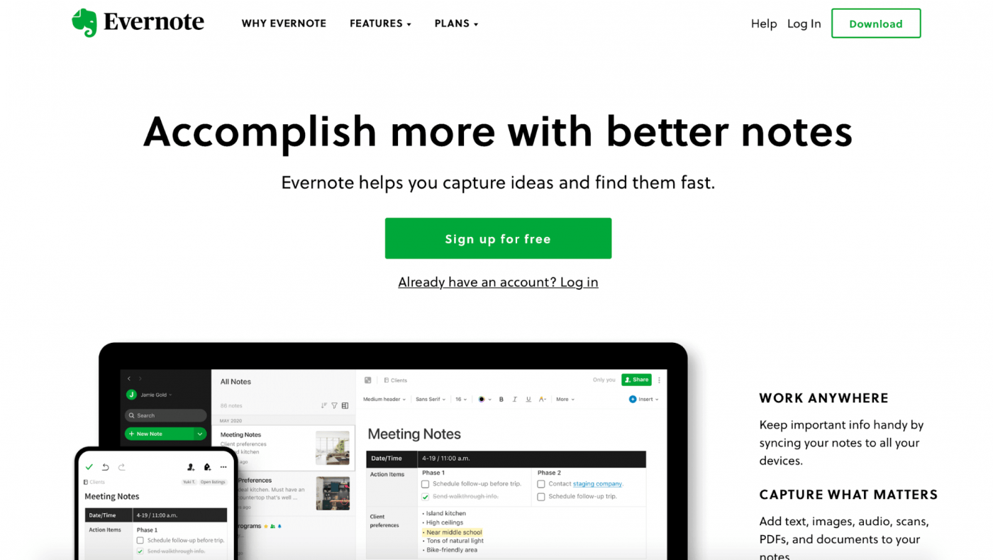 evernote homepage