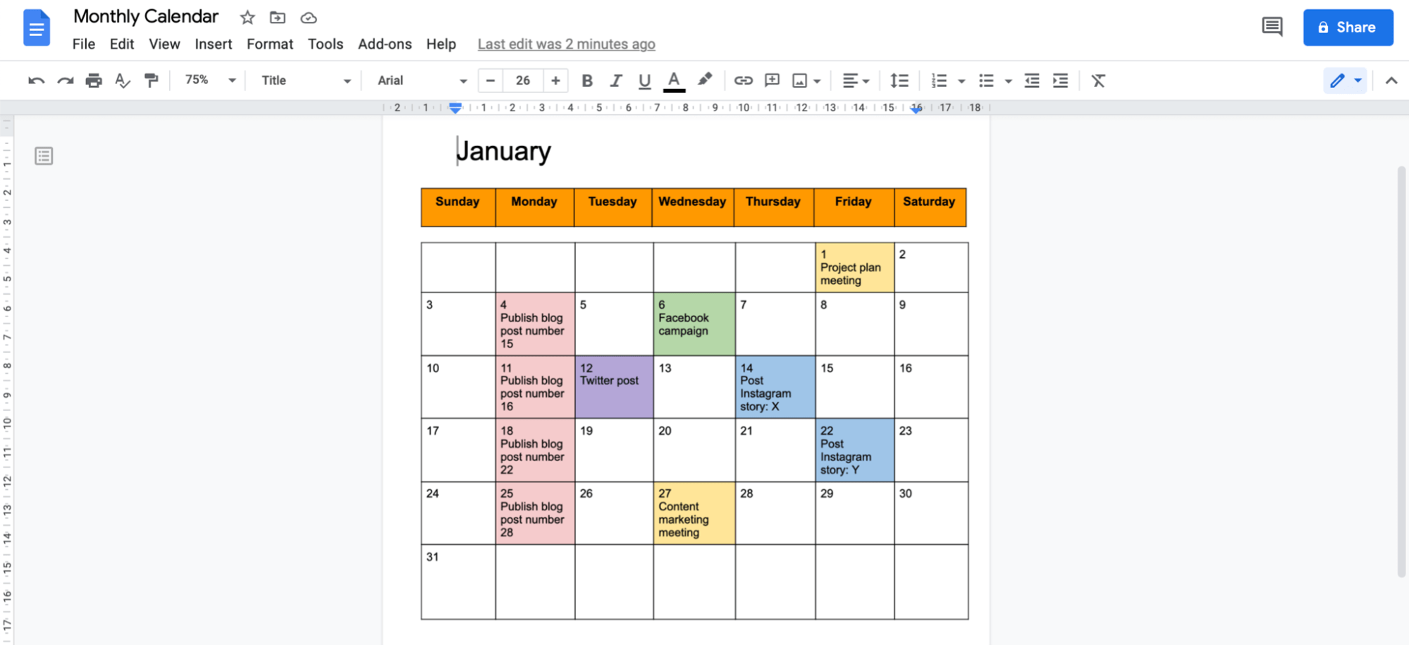 How To Make A Printable Calendar In Google Docs