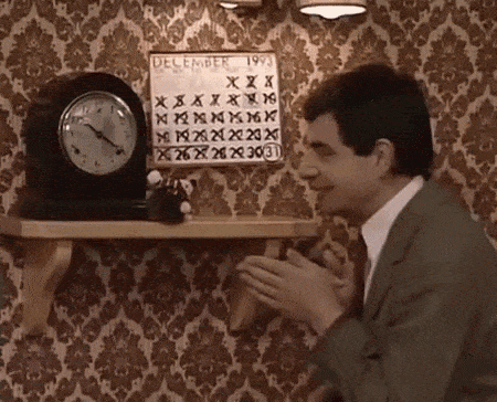 Mr. Bean looking at a calendar