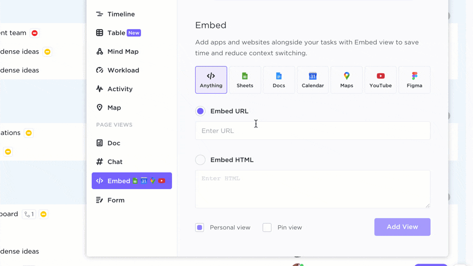 Embed view in ClickUp