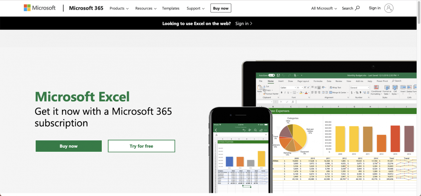 Excel landing page
