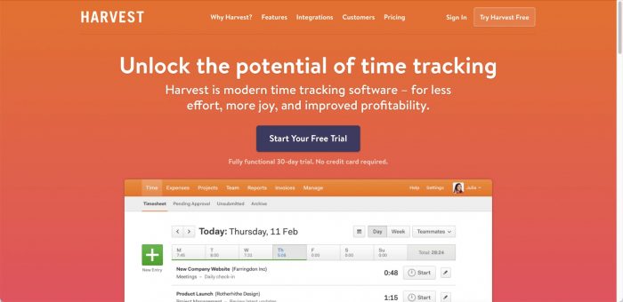 harvest time tracking app