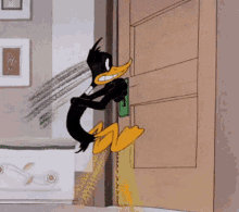 cartoon duck trying to open door