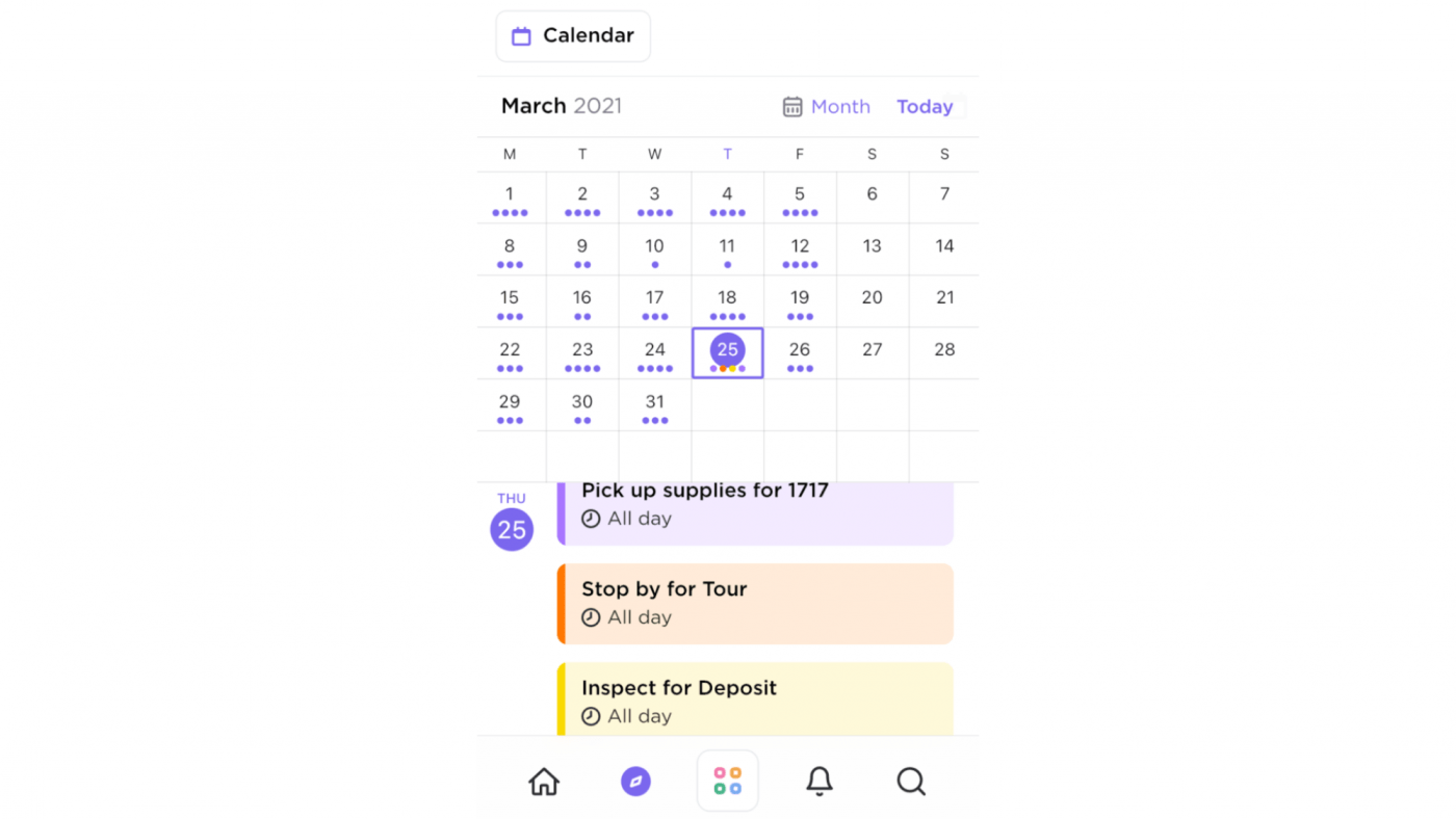 Color coding task in the Calendar view in ClickUp's mobile app