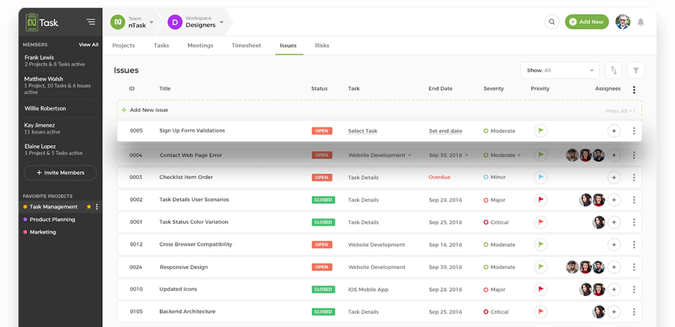 nTask Manager Seguimiento de problemas