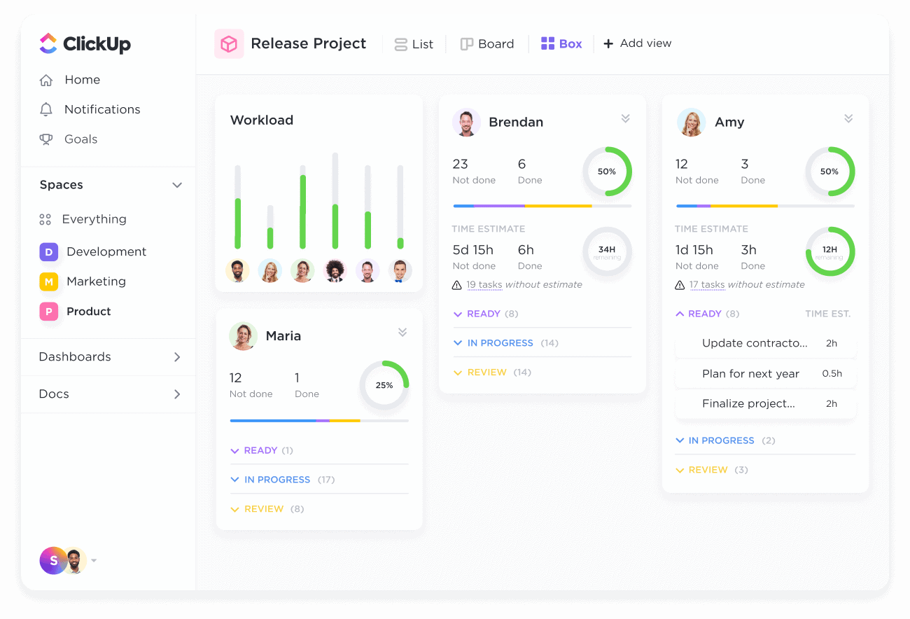 Vue Équipe dans ClickUp