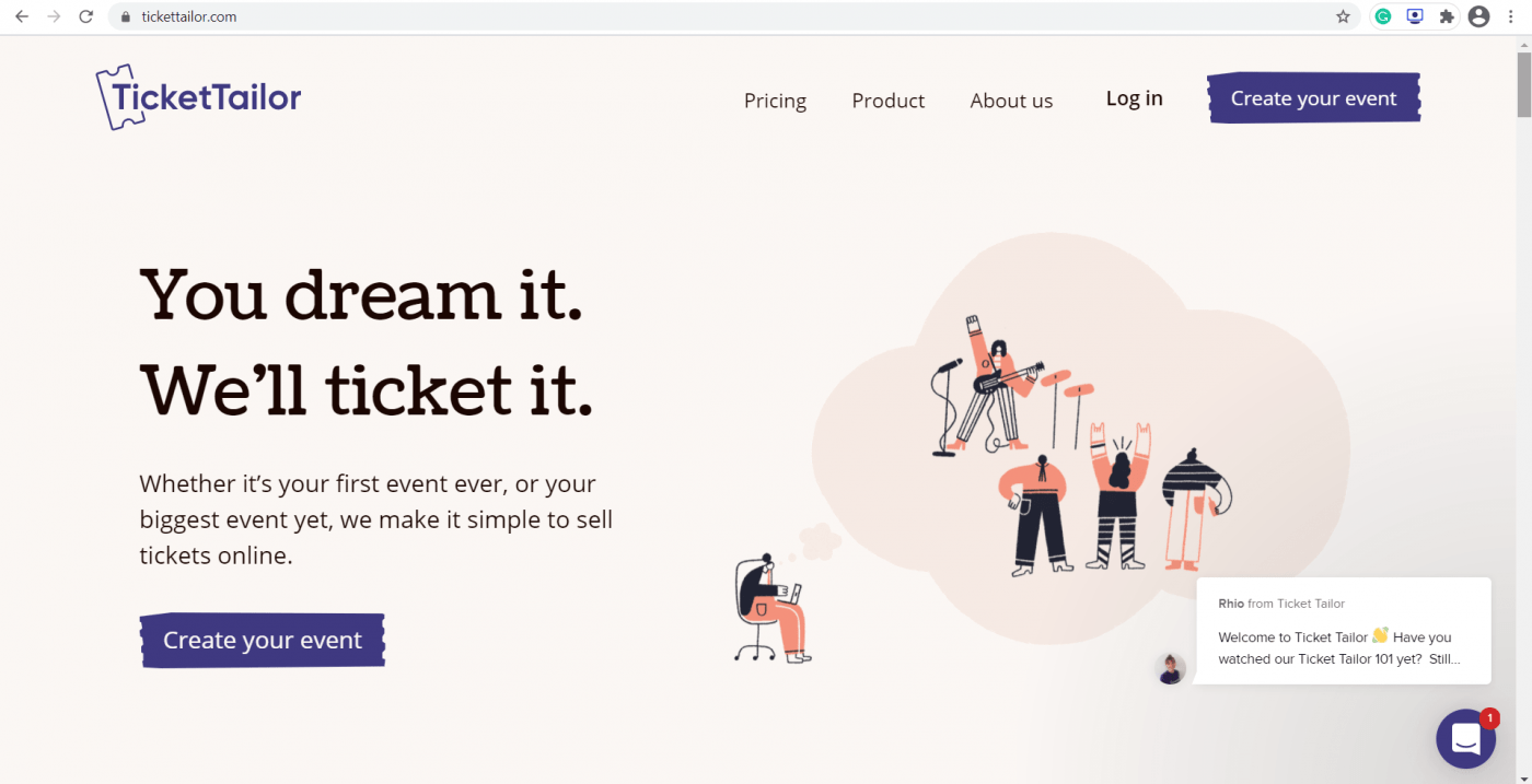 ticket tailor landing page