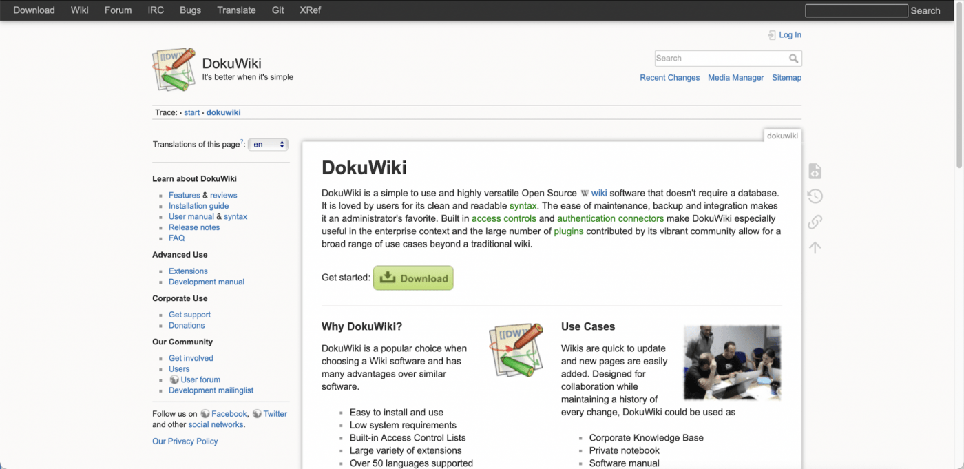 DocuWiki homepage