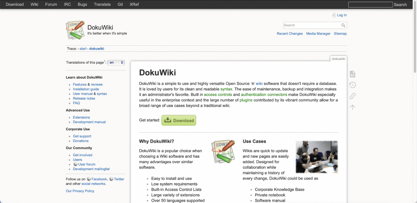 Homepage di DocuWiki