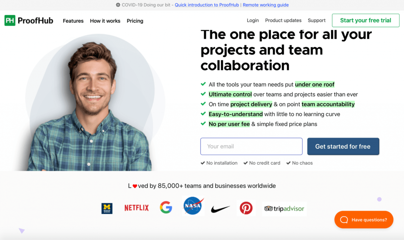ProofHub home page