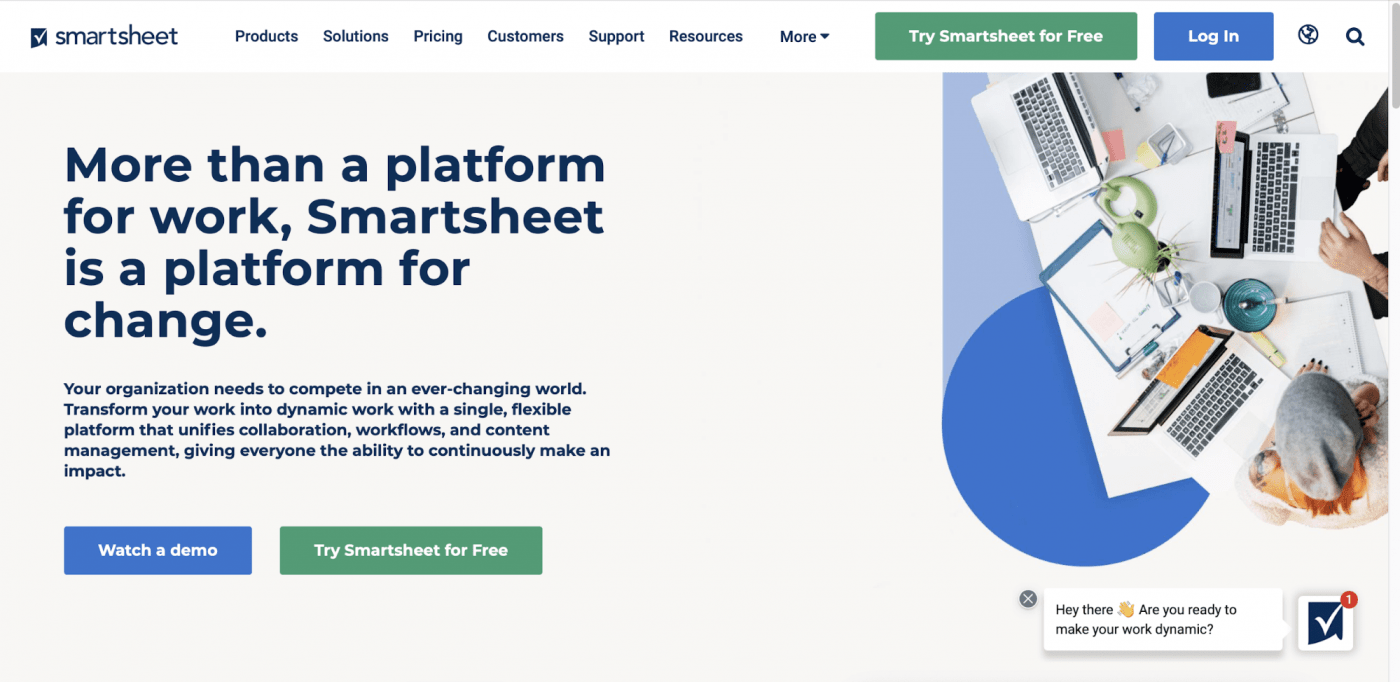 Smartsheet homepage