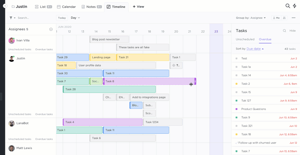 easily edit task deadlines and assign them in the timeline view