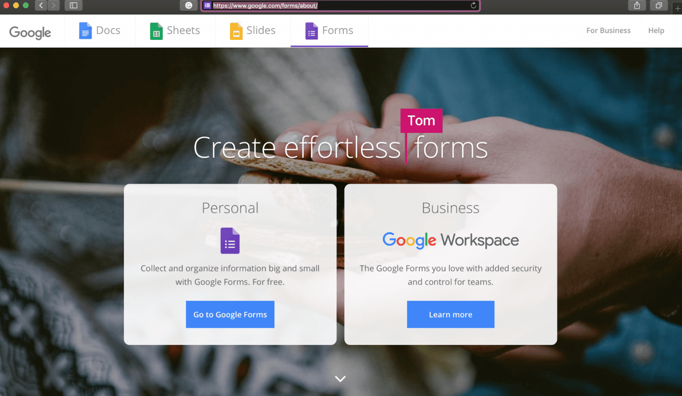 Google forms landing page