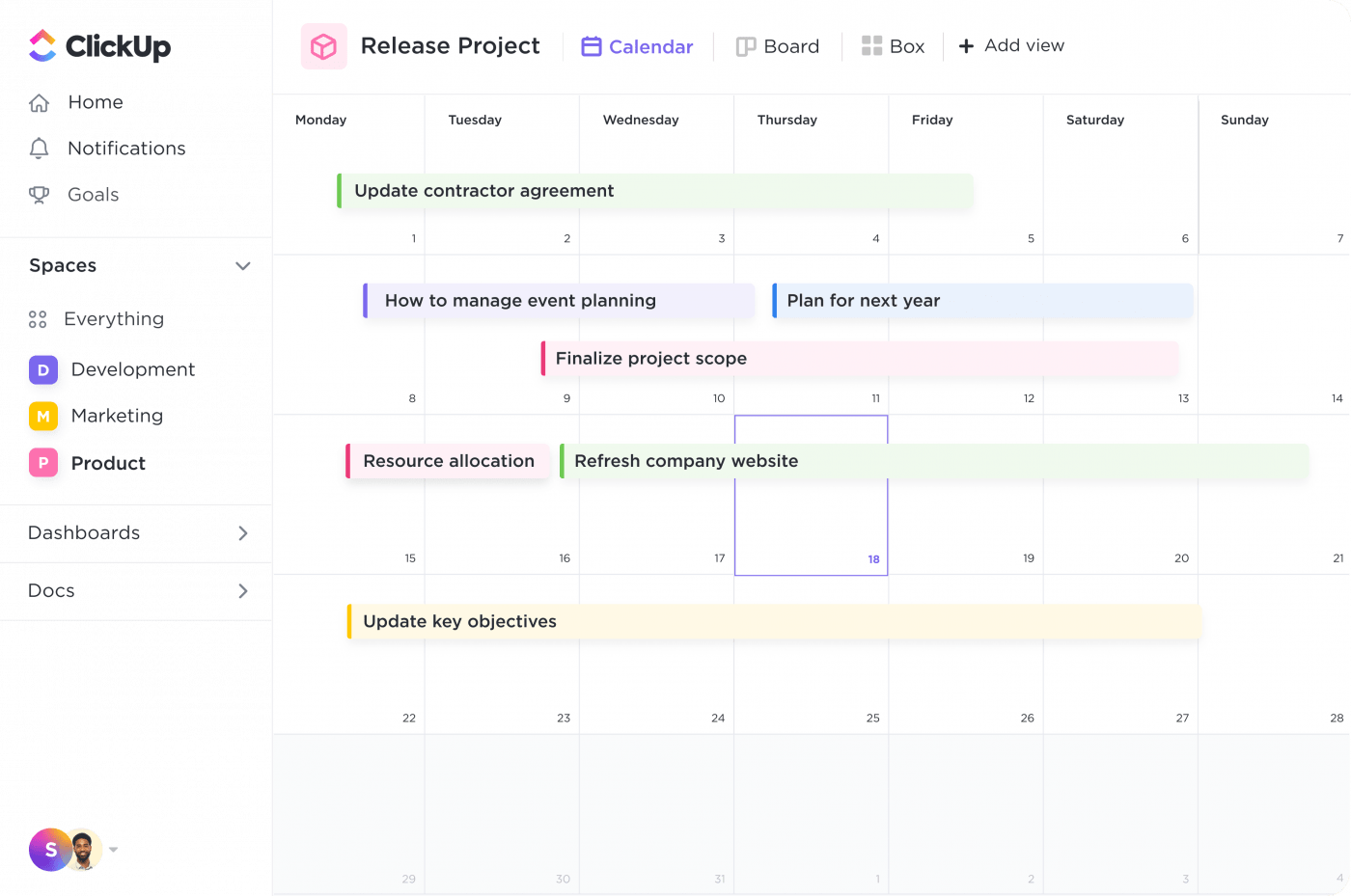 clickup calendar view