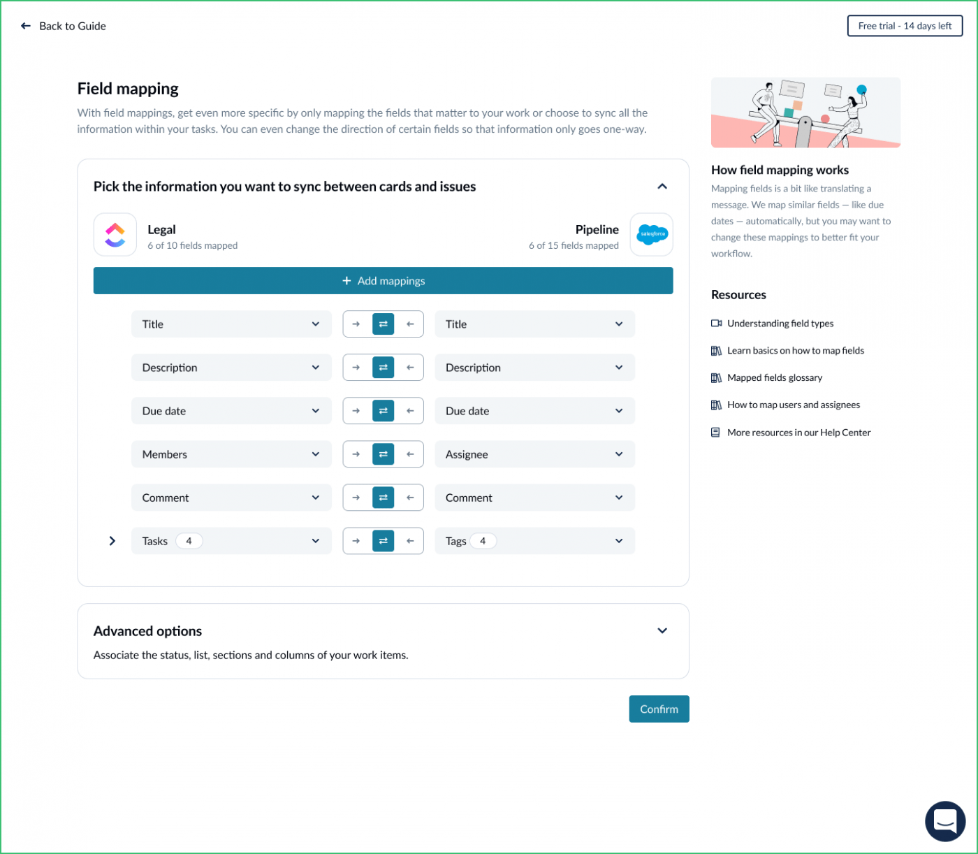 Field mapping Unito ClickUp Salesforce