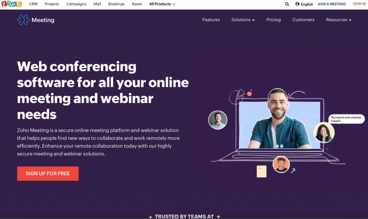 zoho meeting web conferencing homepage