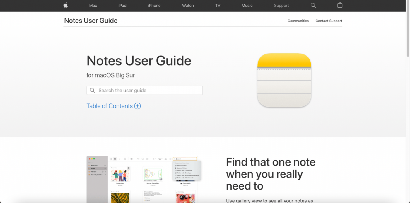 Apple Notes landing page