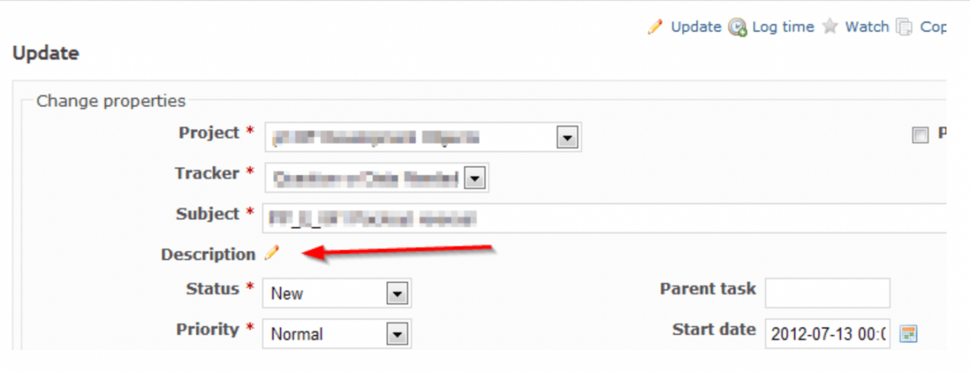 Modifier les propriétés dans Redmine