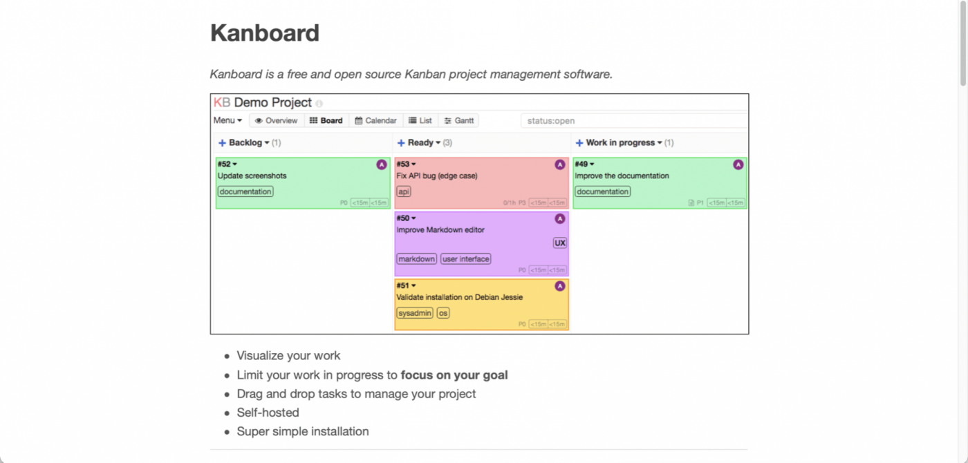 Kanboard startpagina