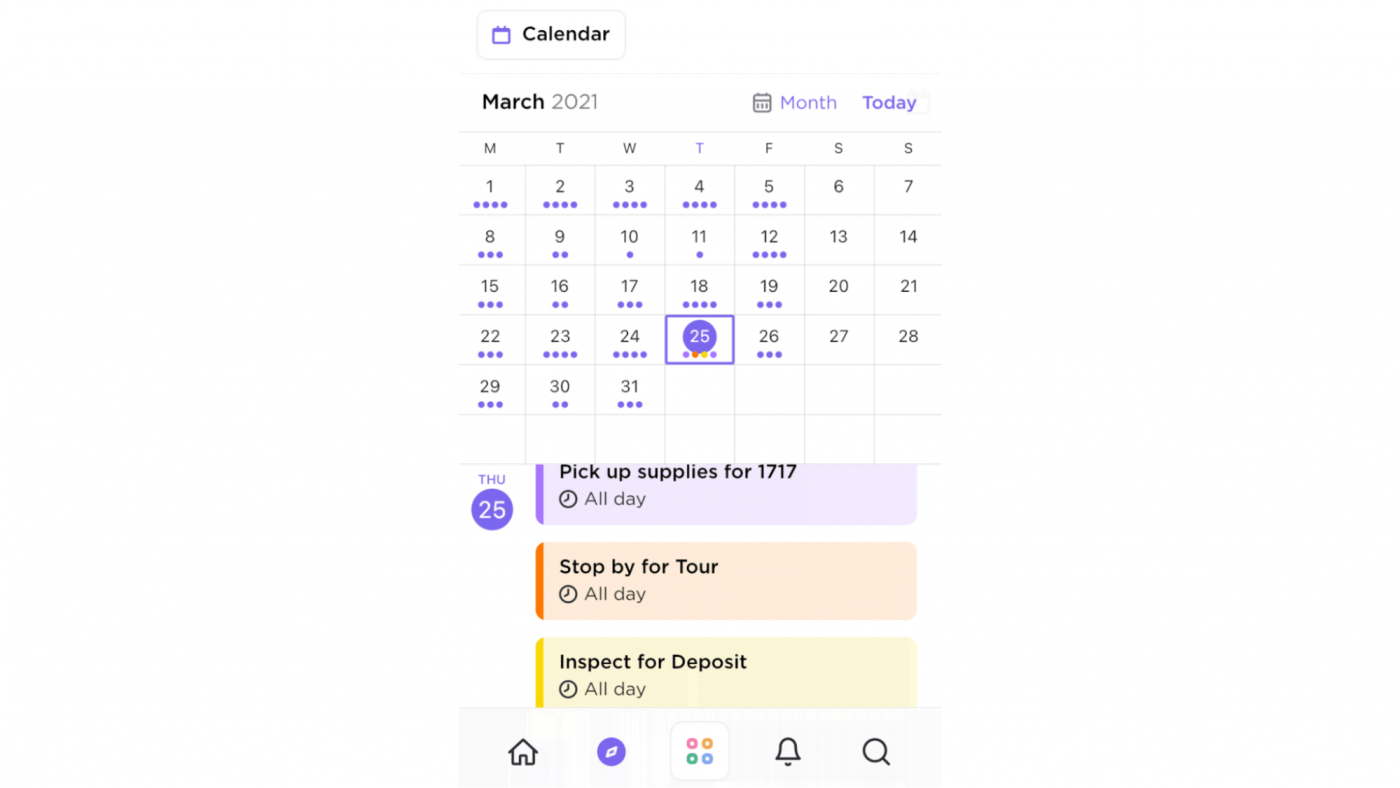 clickup mobile calendar