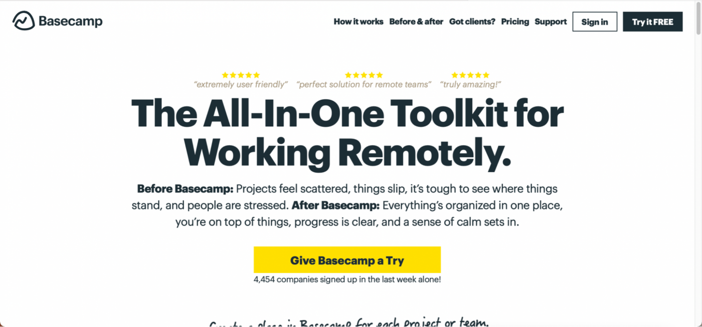 Basecamp home page