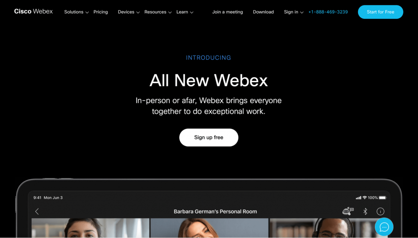 cisco webex meetings sign up homepage