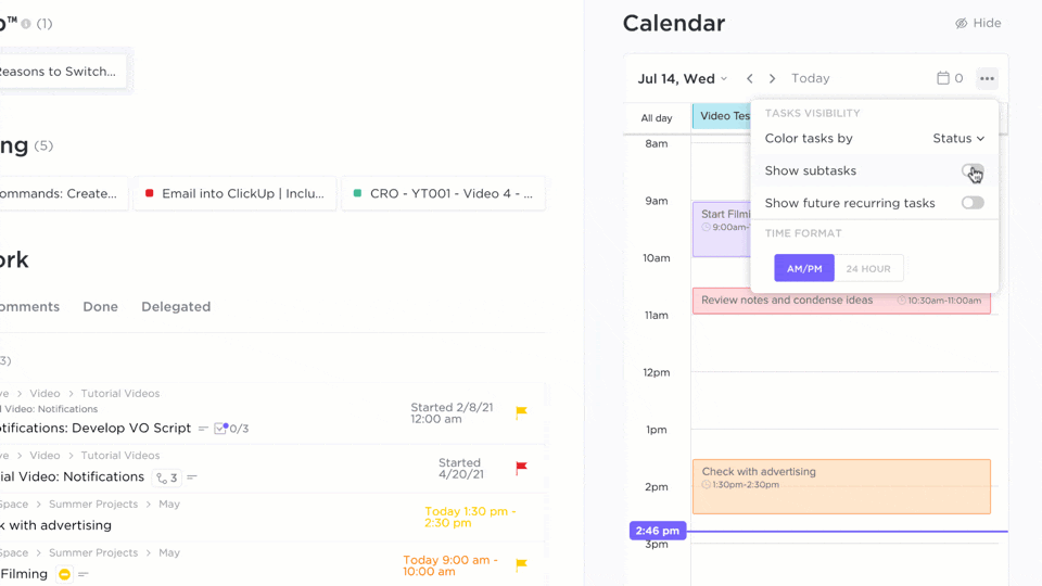 Viewing Calendar in ClickUp's Home