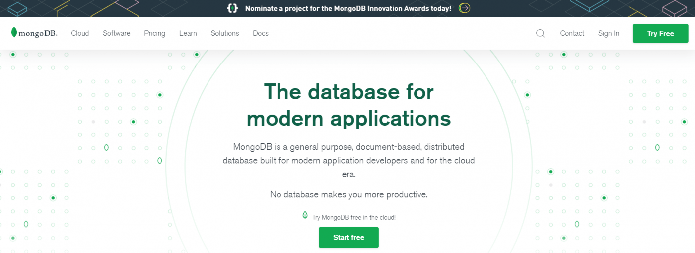 Page d'accueil de MongoDB