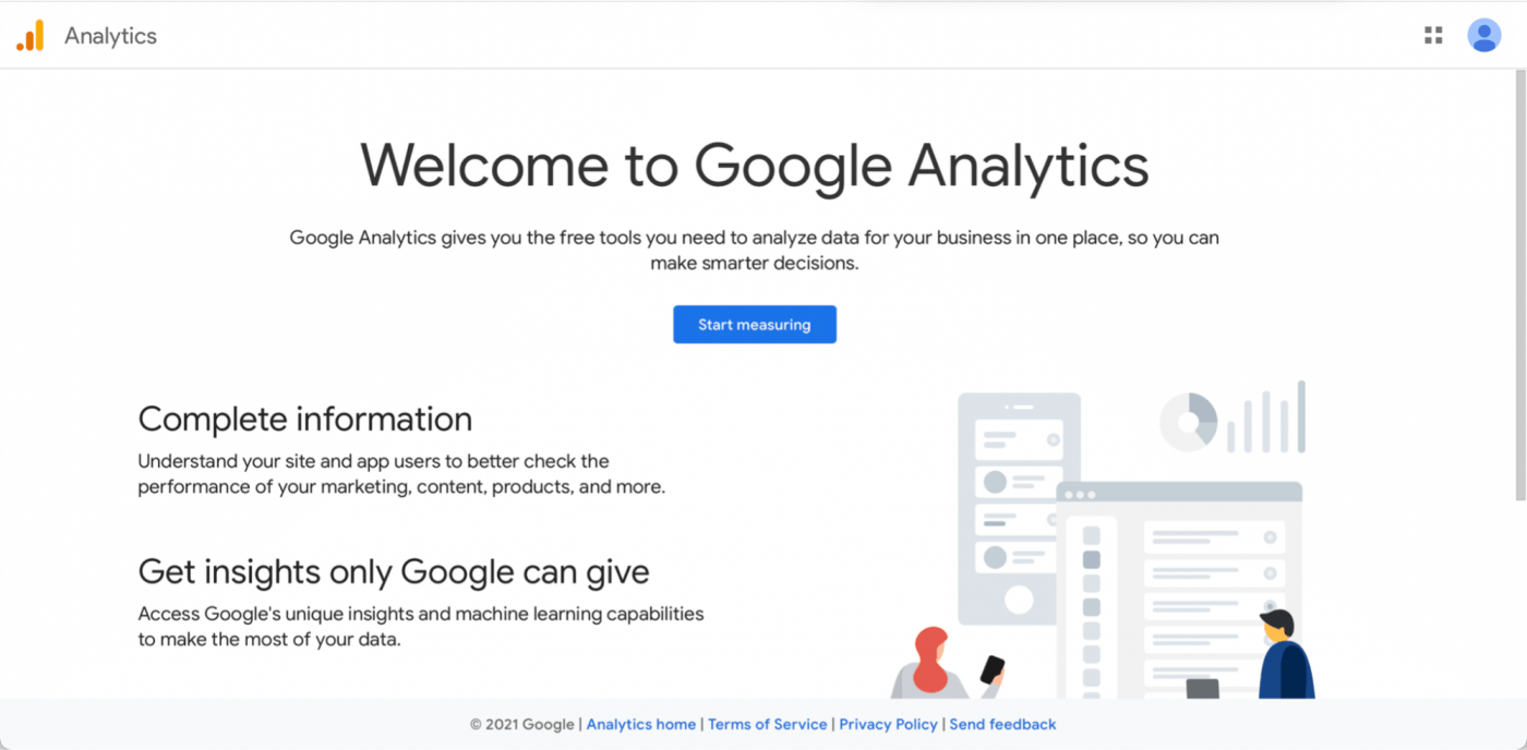 página de inicio de Google Analytics