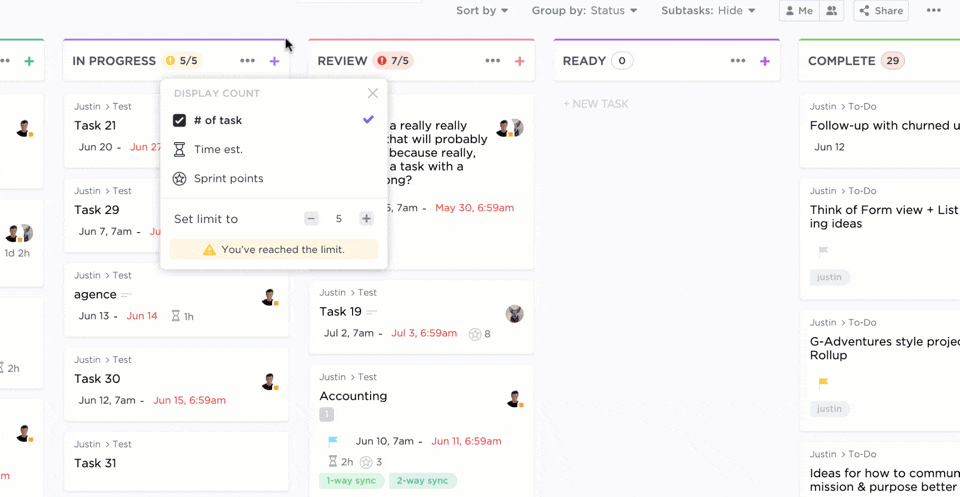 clickup kanban board