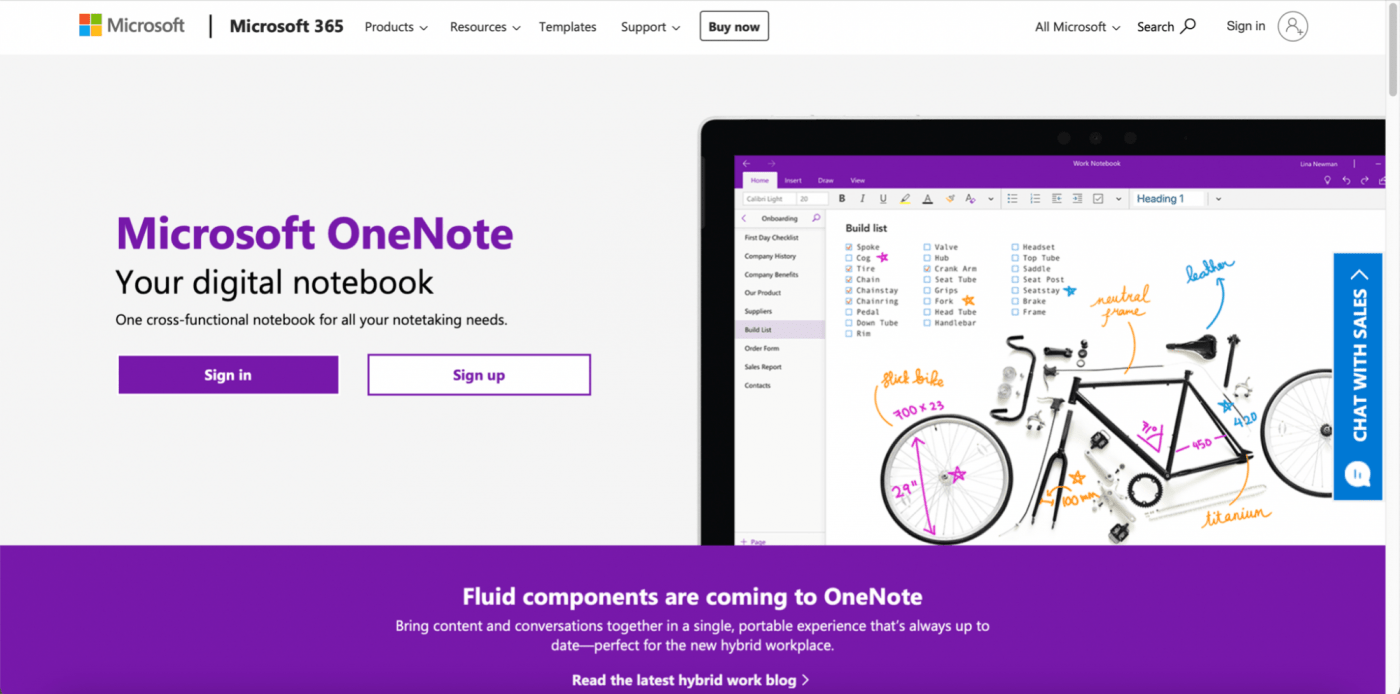 Microsoft OneNote startpagina