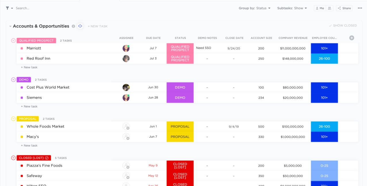 Using ClickUp as a CRM and viewing client roster in List view