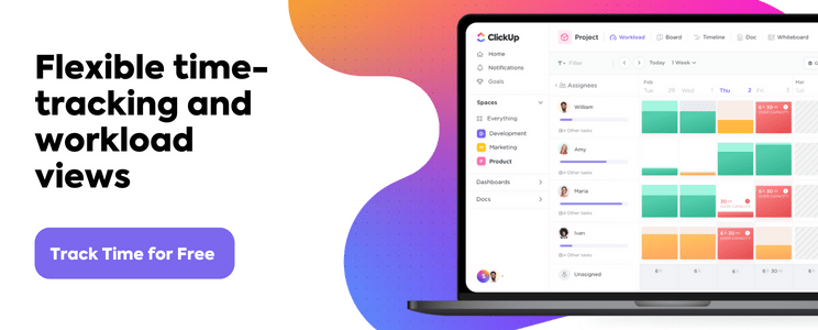 ClickUp Pelacakan Waktu Fleksibel dan CTA Pelacakan Beban Kerja