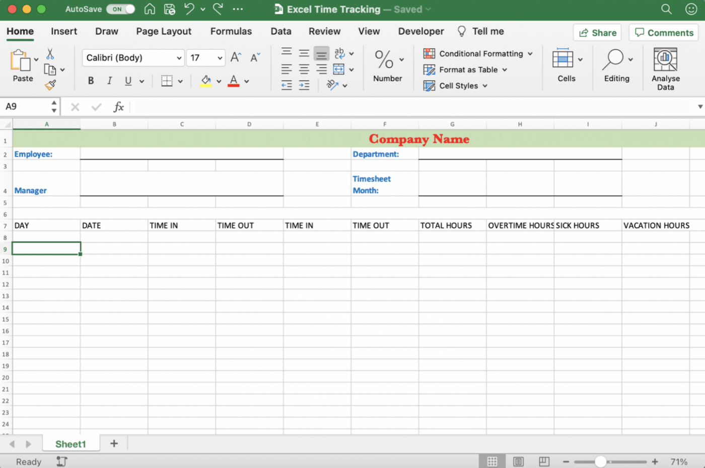 excel time log template