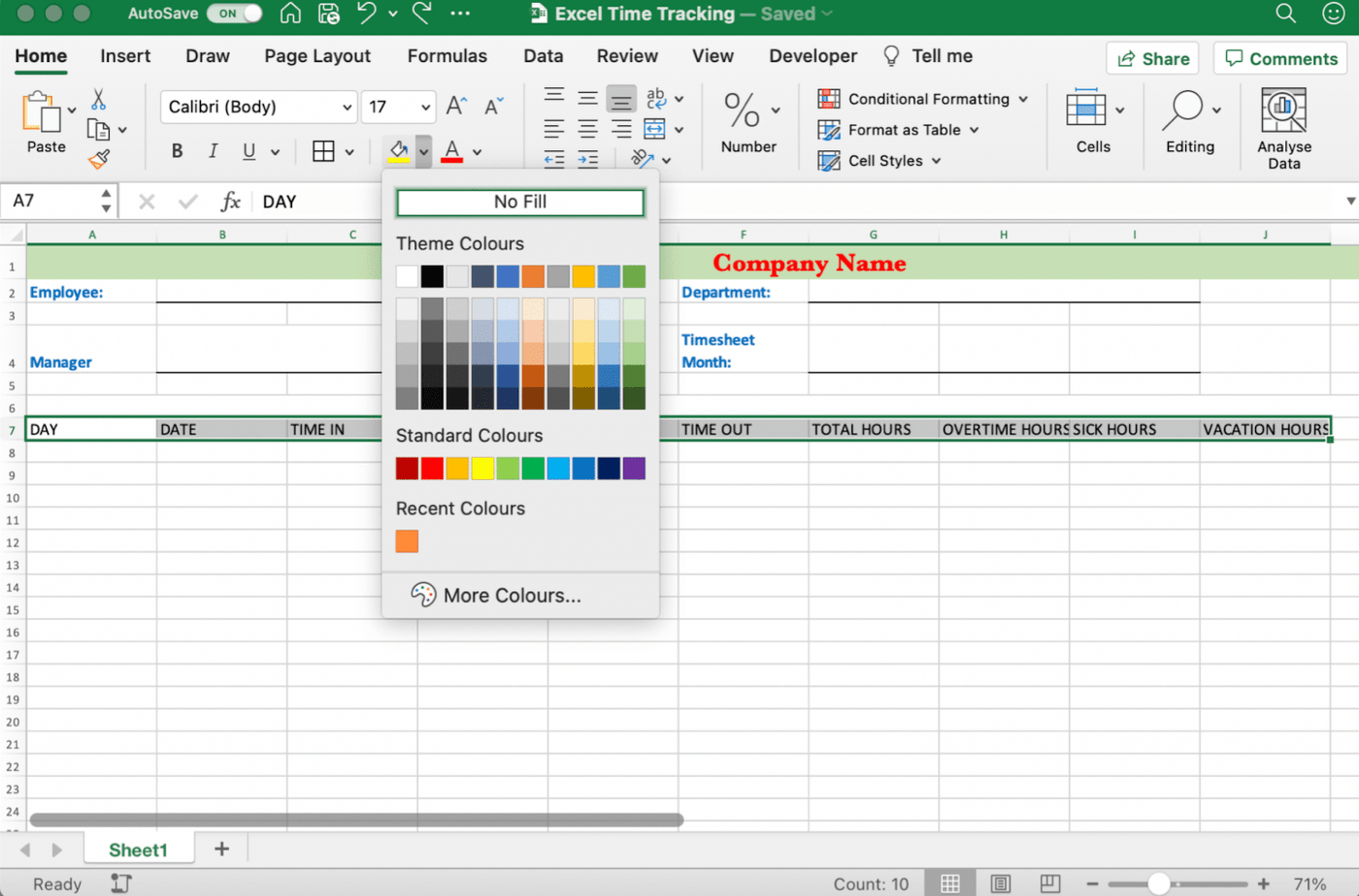 formatting in Excel 