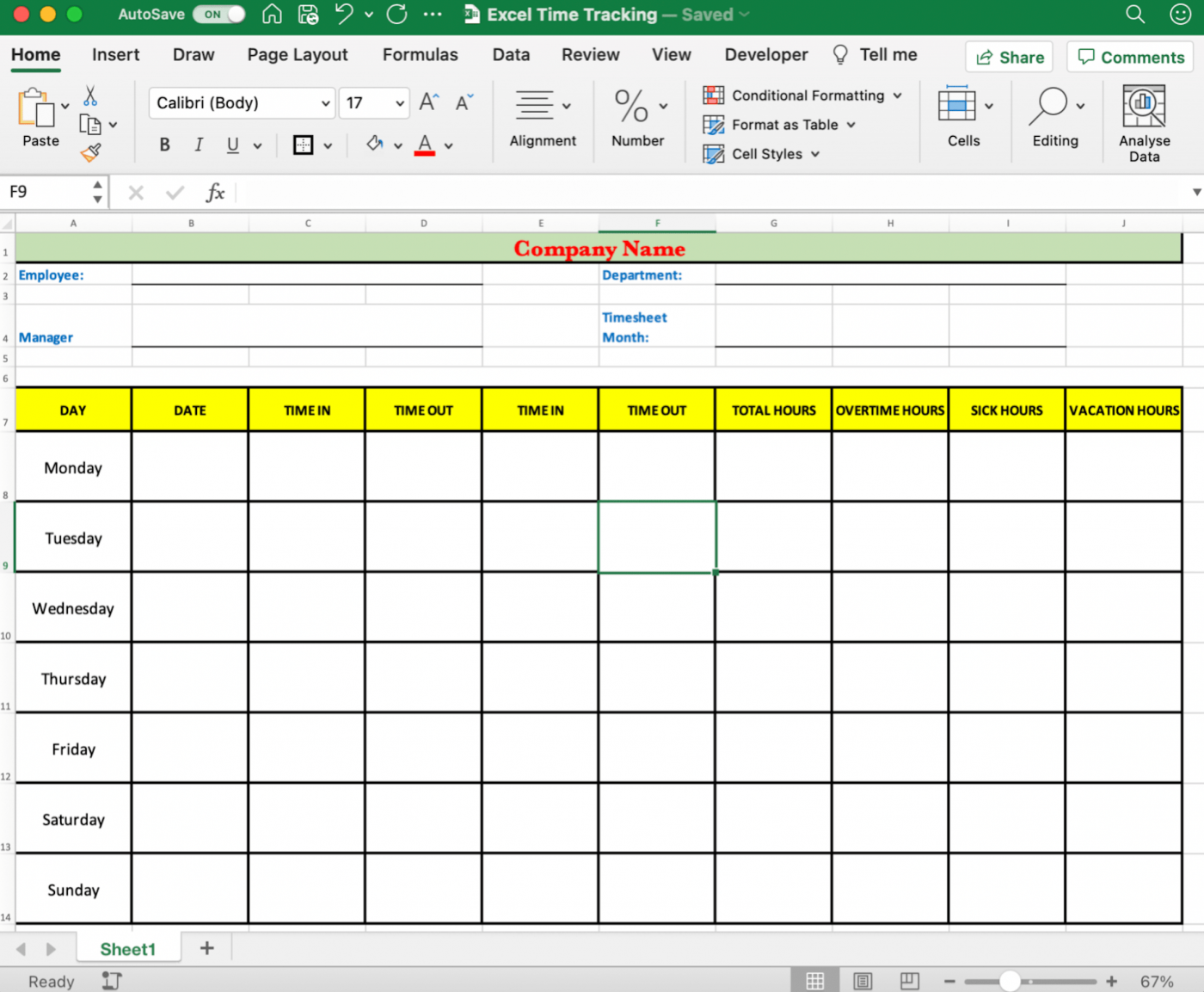 excel daily time tracking template