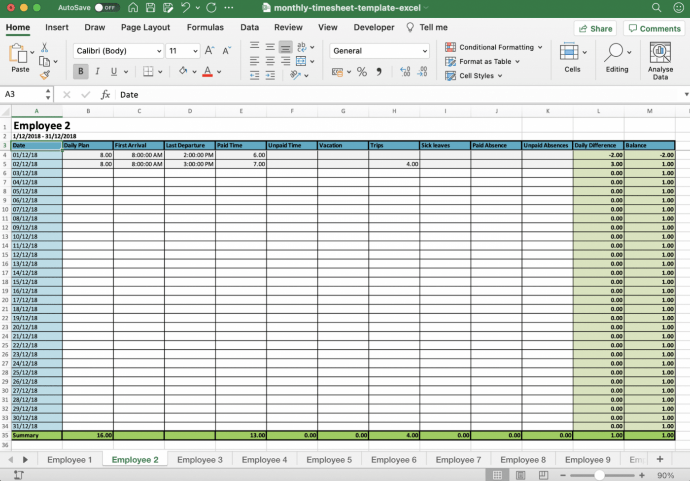 calculate hours worked with excel timesheet template download