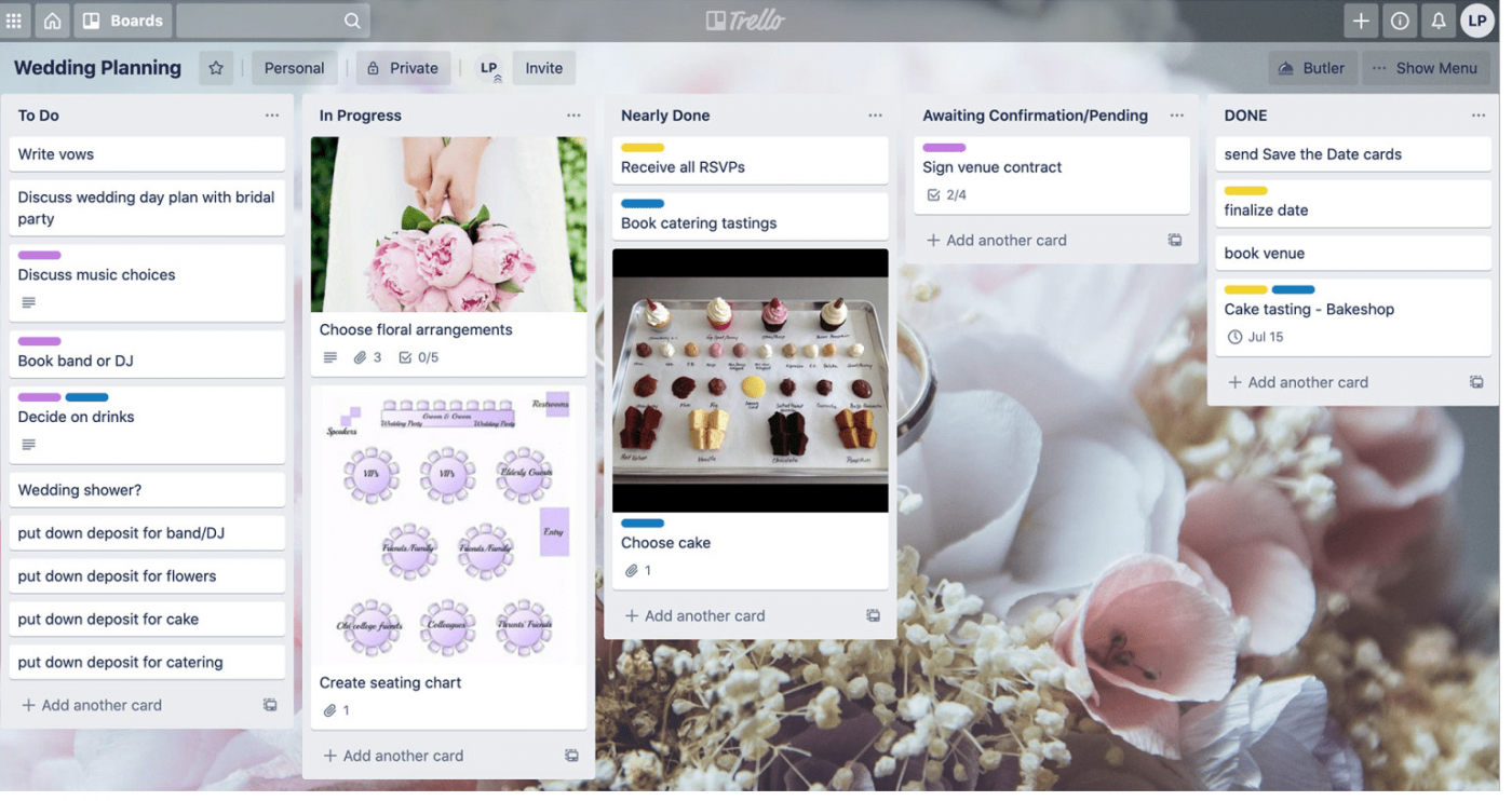wedding planning kanban board