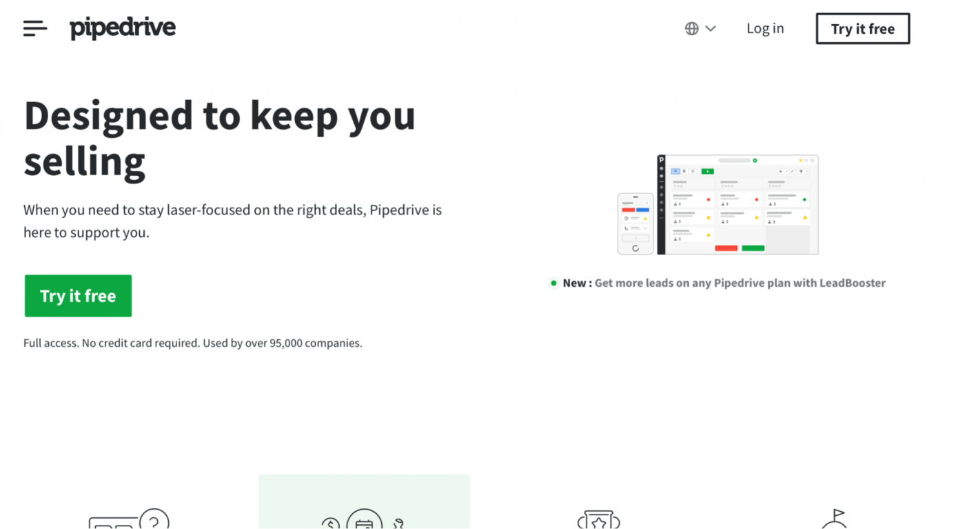 page d'accueil de Pipedrive