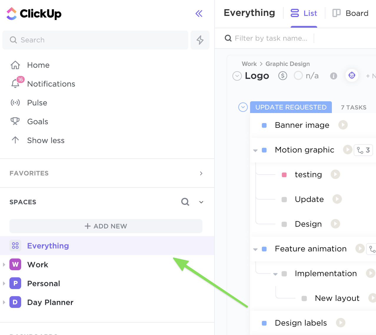 List view in ClickUp