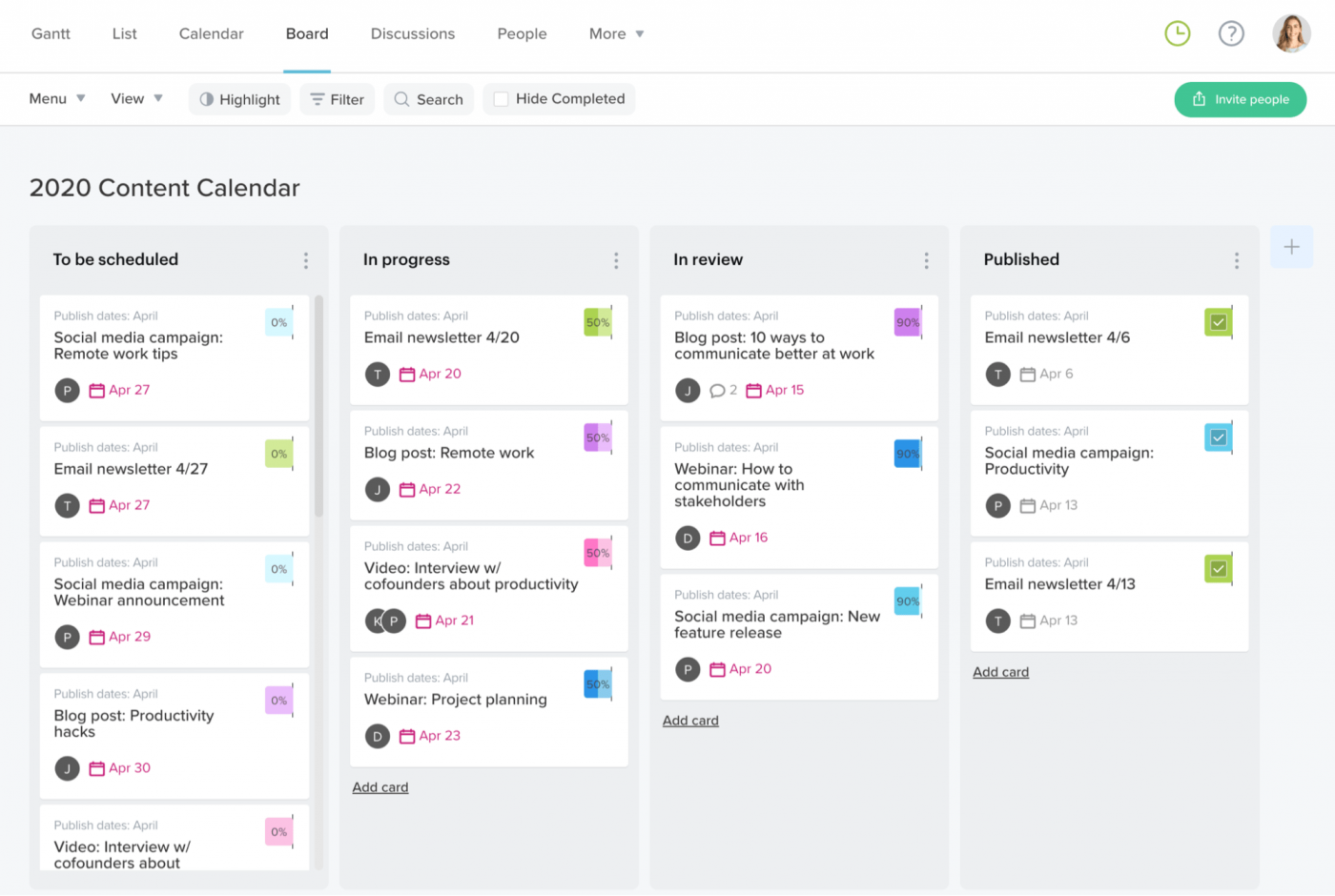 content calendar kanban board