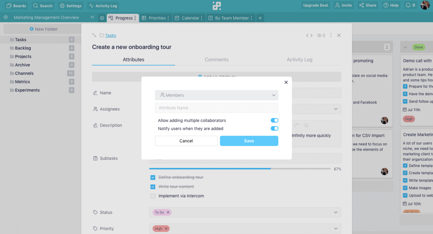 infinity project management assign tasks