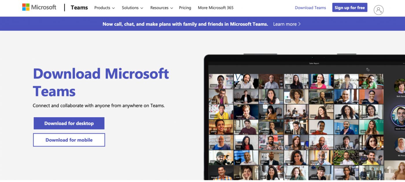Microsoft Teams home page