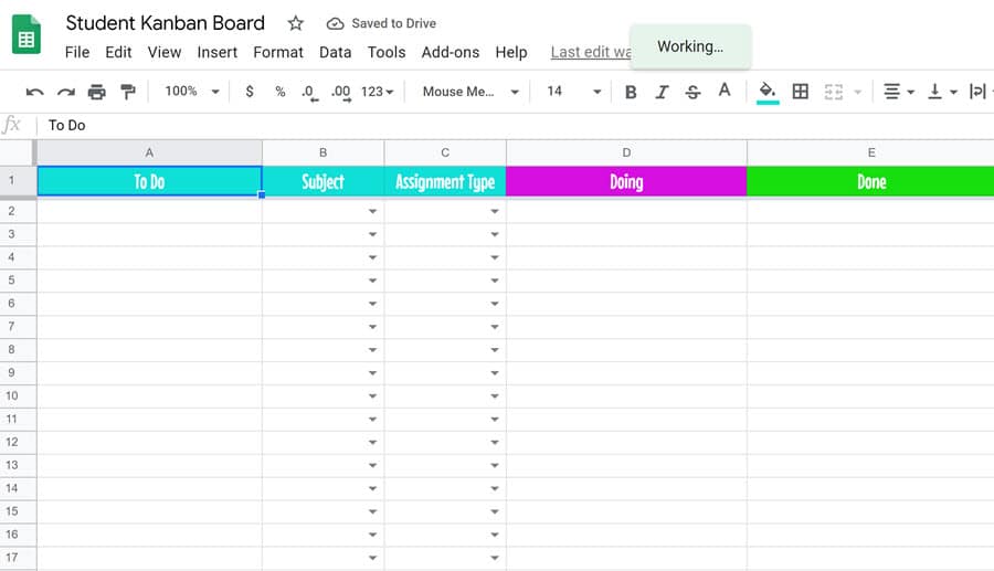 quadro kanban para estudantes