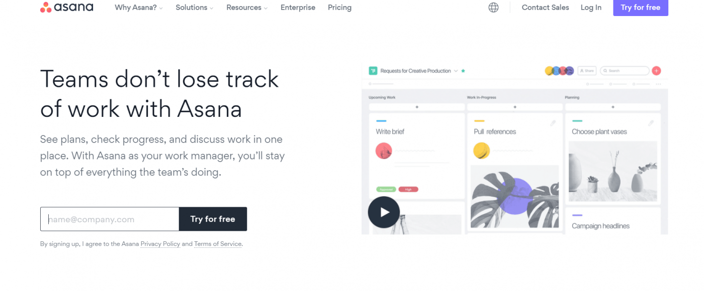 Asana home page