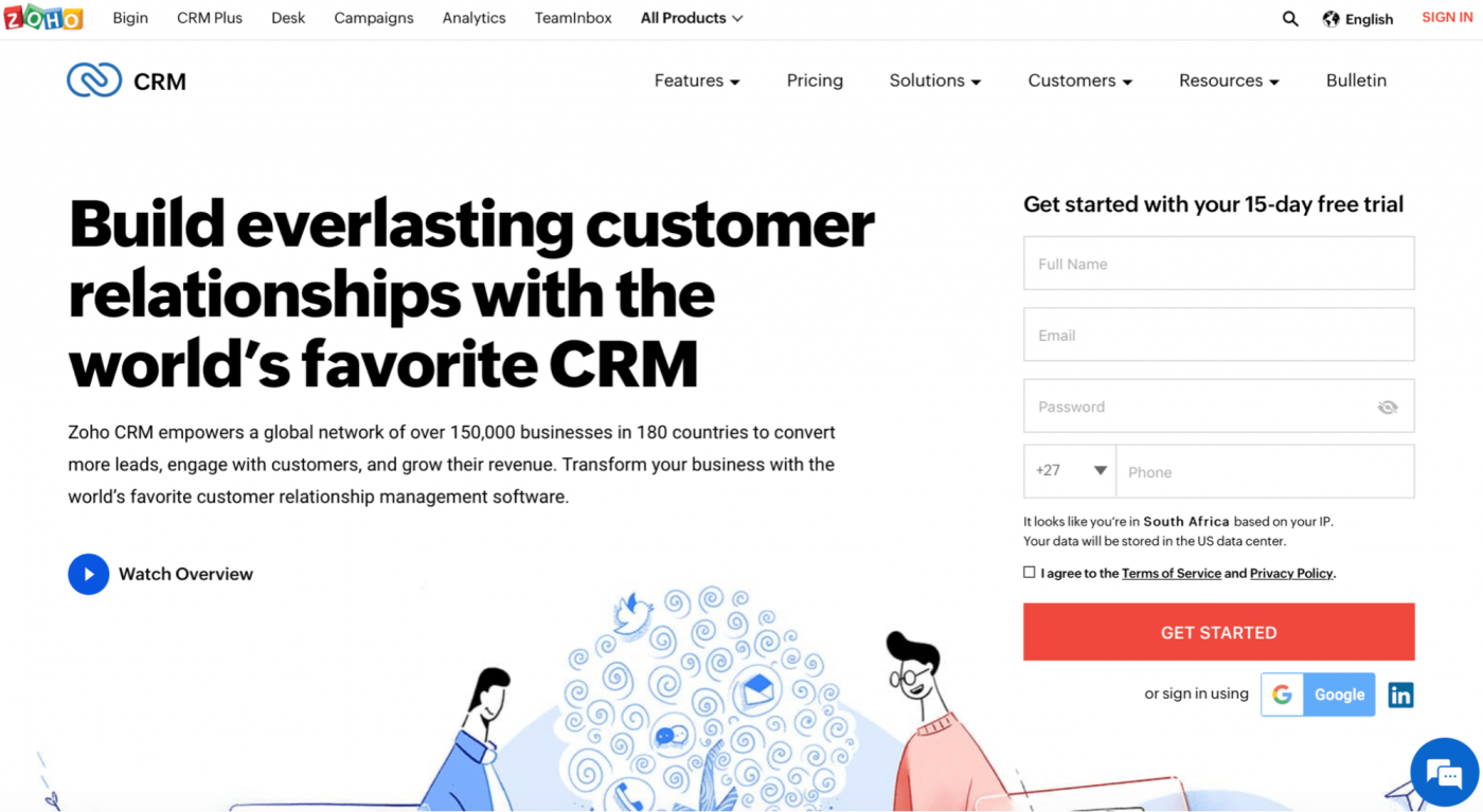 zoho crm homepage